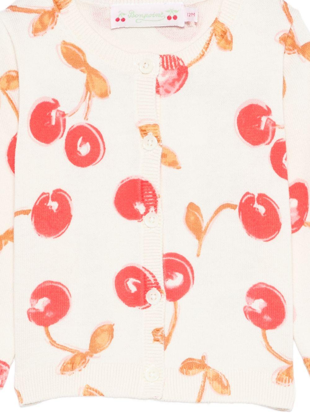 Cardigan per neonata Bonpoint bianco sporco con stampa ciliegia all-over S06XCAK00010 625 BONPOINT