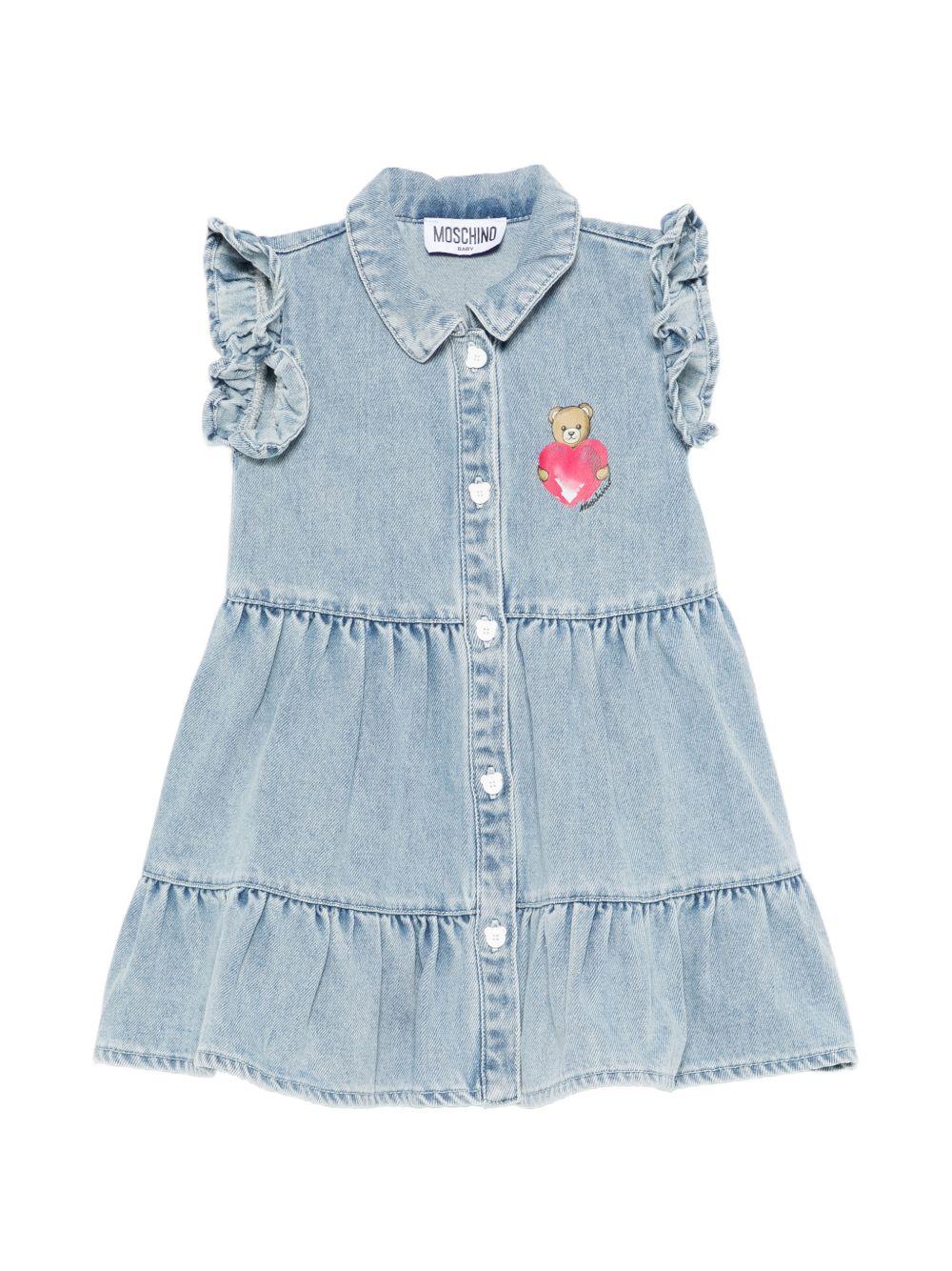 Abito per neonata Moschino Kids in denim con design a strati MDV0D9L0E34 40186 MOSCHINO KIDS