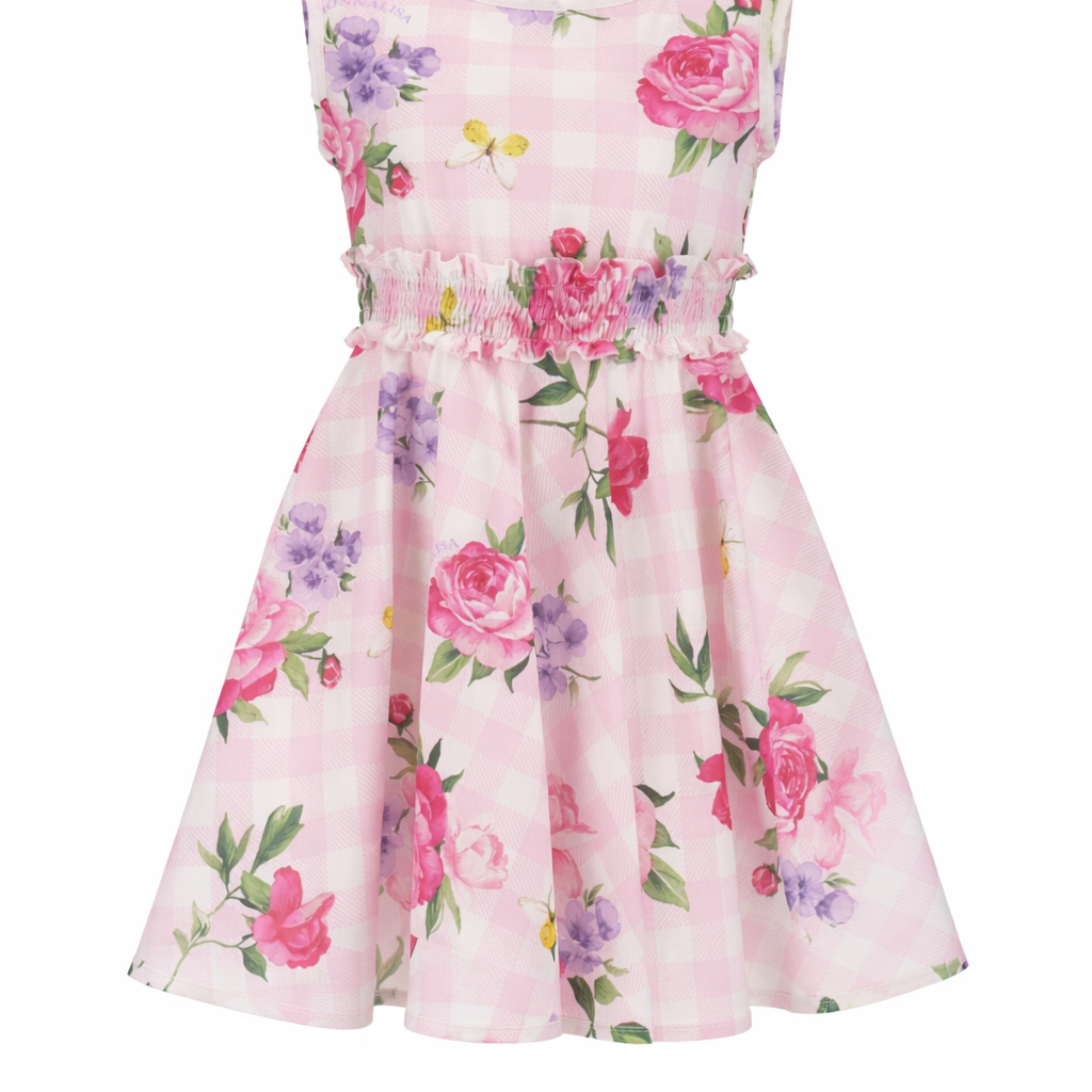 Abito per bambina Monnalisa bianco e rosa con motivo a quadretti 11G908 7621 0090 MONNALISA