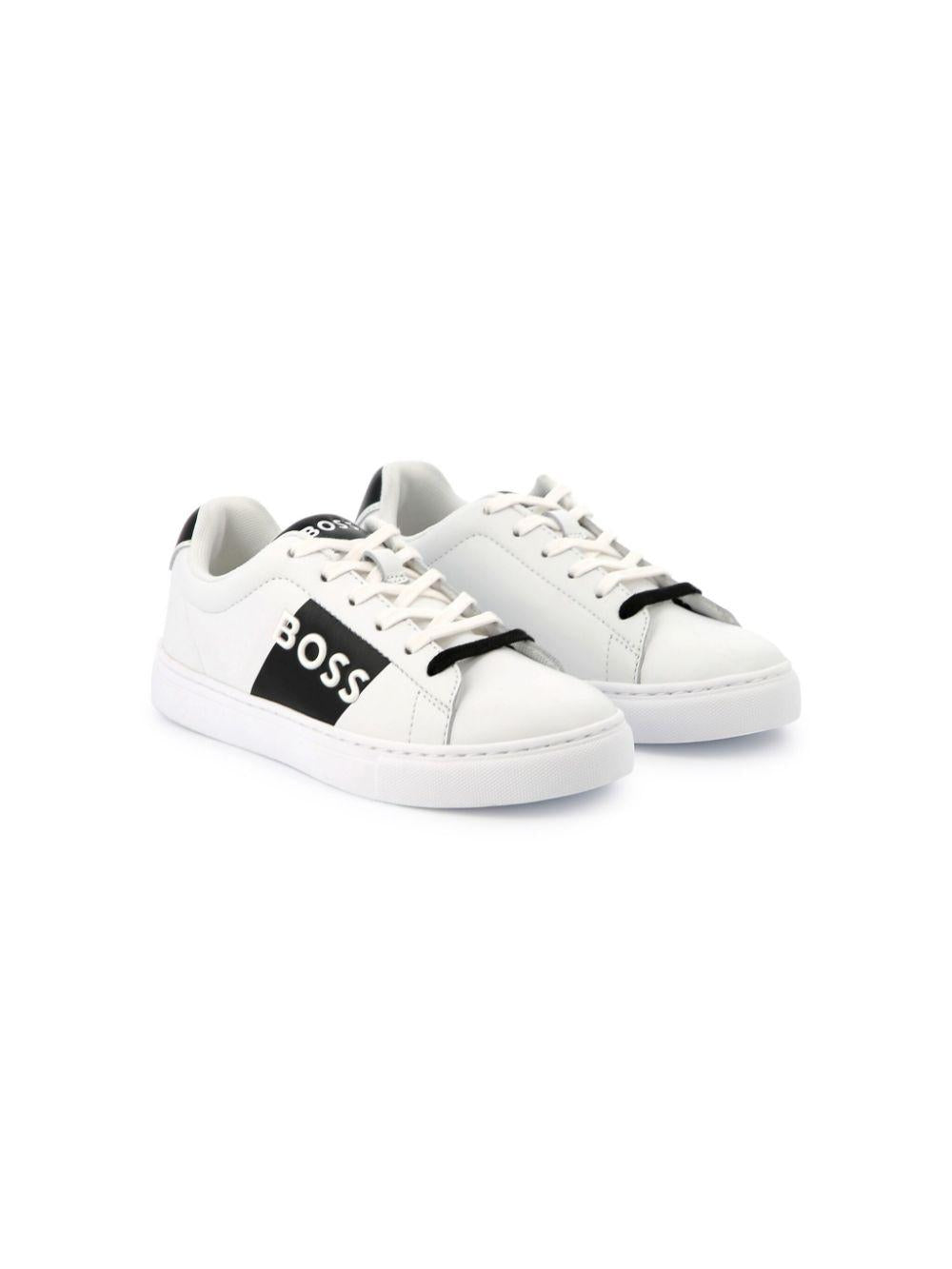 Sneakers per bambino Boss Kidswear bianco con logo goffrato con design color-block J51650 10P BOSS KIDS