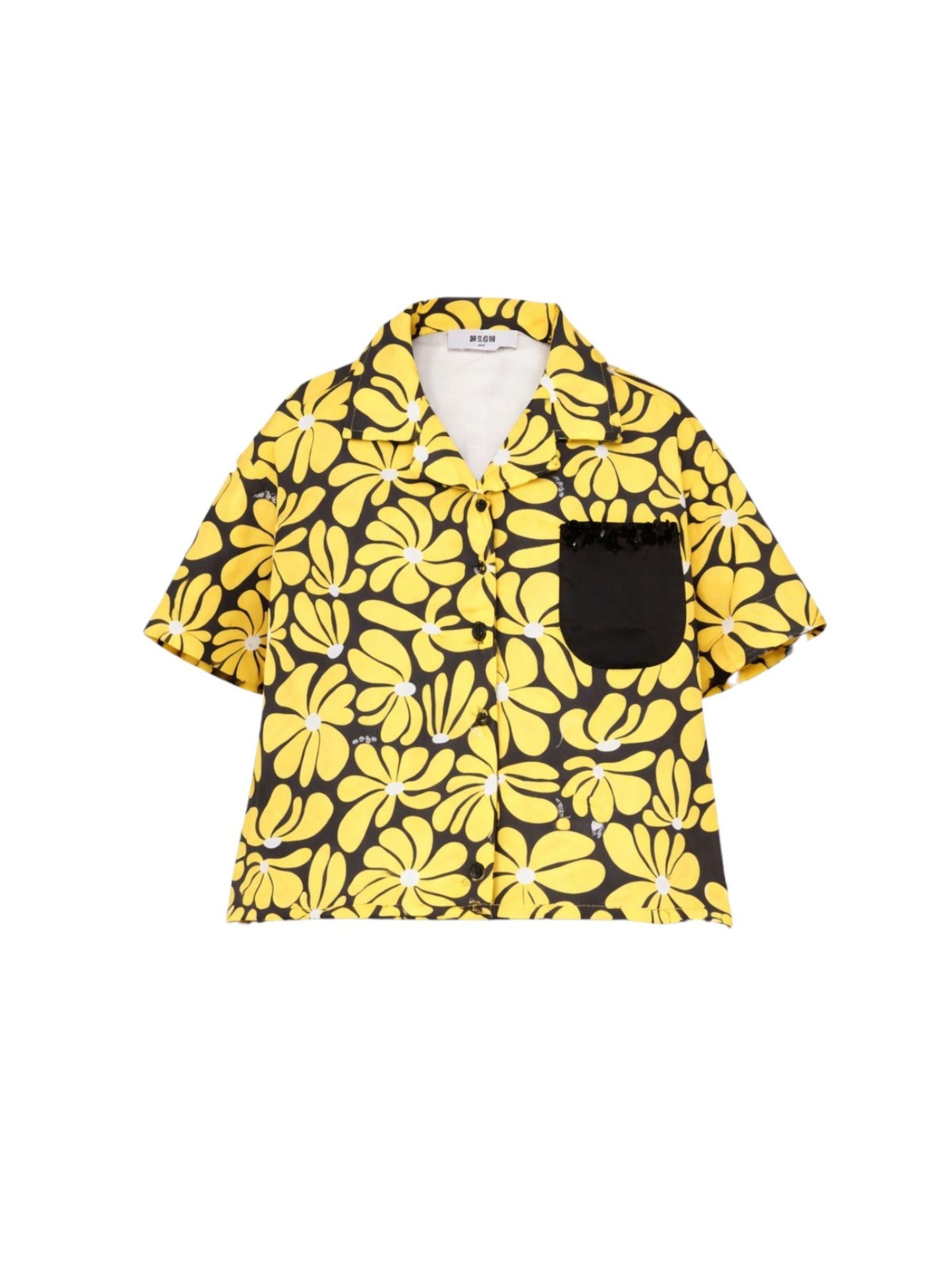 Camicia per bambina MSGM Kids gialla con stampa floreale S6MSJGSI076 MS009 MSGM KIDS