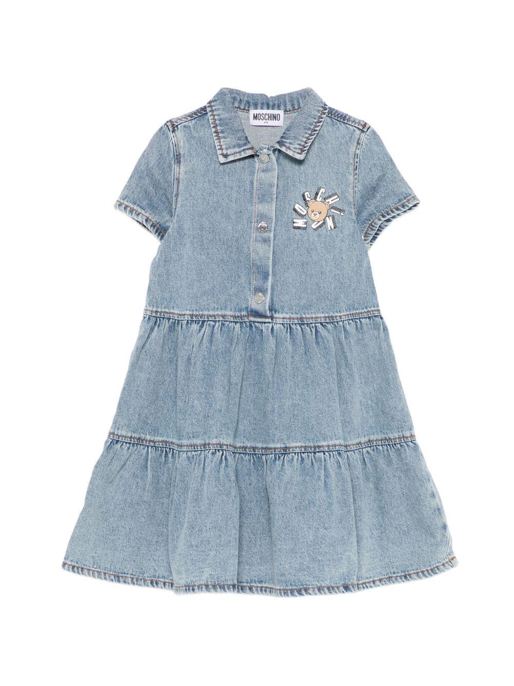 Abito per bambina Moschino Kids denim con logo sul davanti HDV0HDL0E44 40511 MOSCHINO KIDS