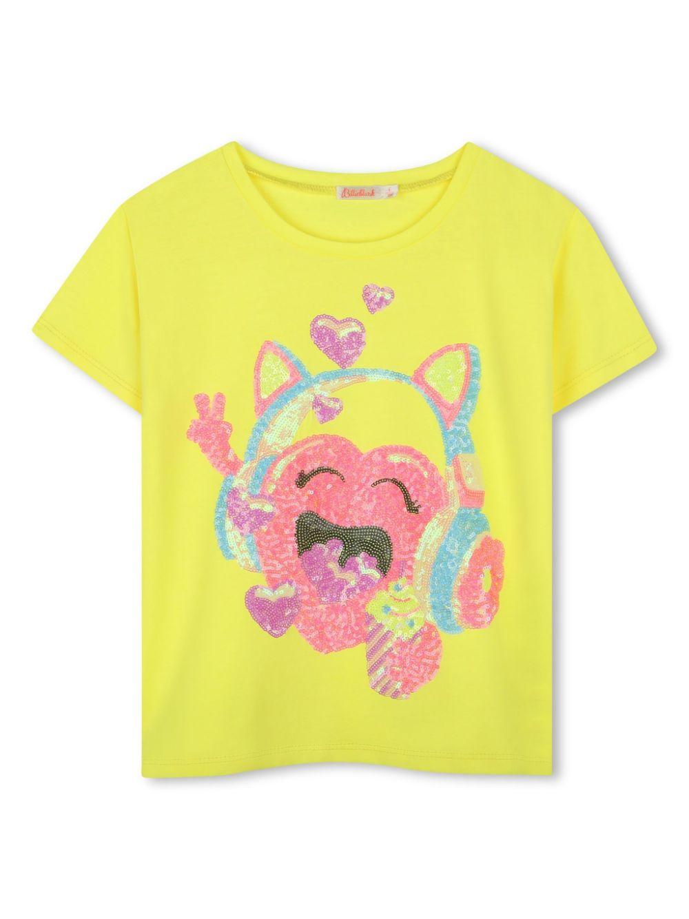 T-shirt con paillettes per bambina Billieblush giallo con stampa sul davanti U20924 549 BILLIEBLUSH