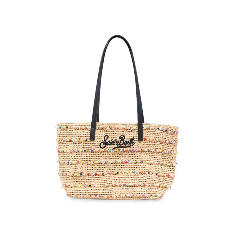 Borsa MC2 Saint Barth beige con perline colorate ricamate all-over RAFC002 00357L MC2 ST. BARTH KIDS