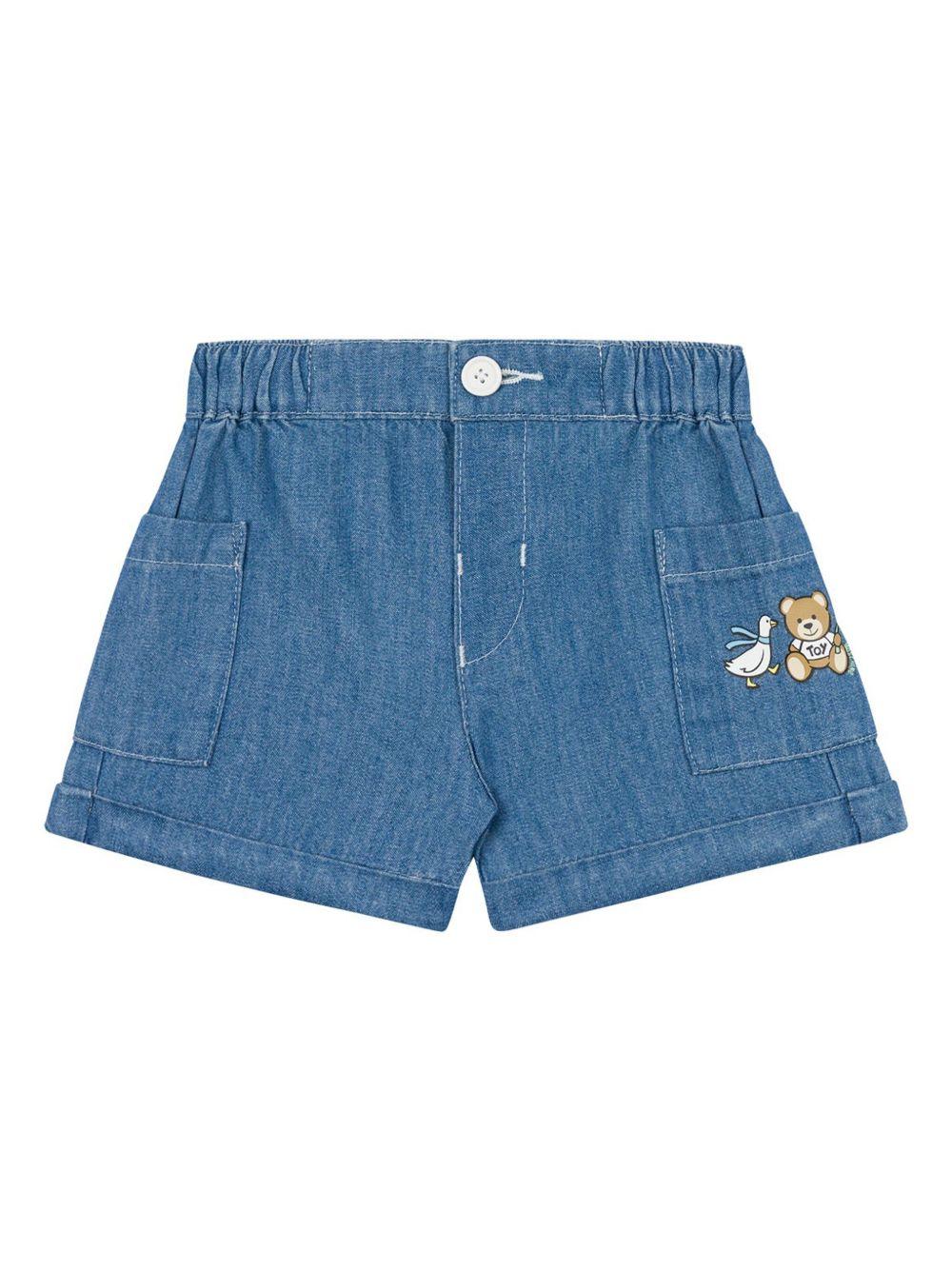 Bermuda con logo per neonata Moschino Kids indaco con vita elasticizzata MUQ019L0E13 40933 MOSCHINO KIDS