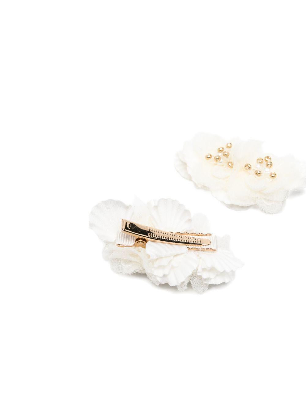 Fermaglio per bambina Bonpoint bianco con due dettagli floreali S06GHAW00023 002 BONPOINT KIDS