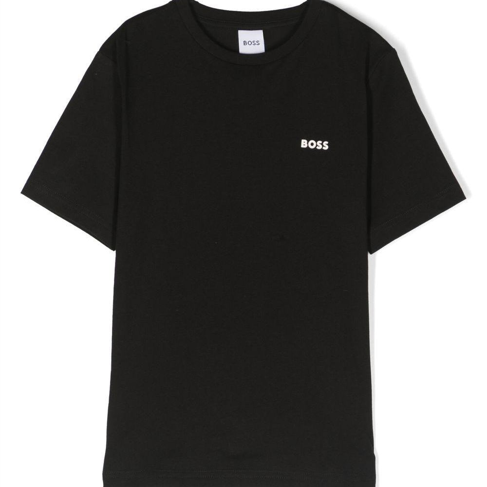 T-shirt per bambino BOSS Kidswear nero con logo goffrato bianco J25P23 09B BOSS KIDS