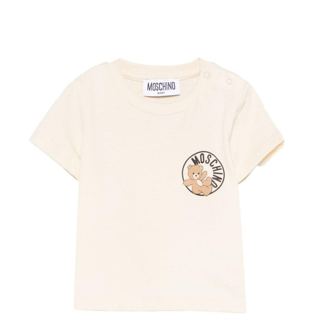 T-shirt per neonati Moschino Kids beige con Teddy sul davanti MUM04SLAA03 20404 MOSCHINO KIDS