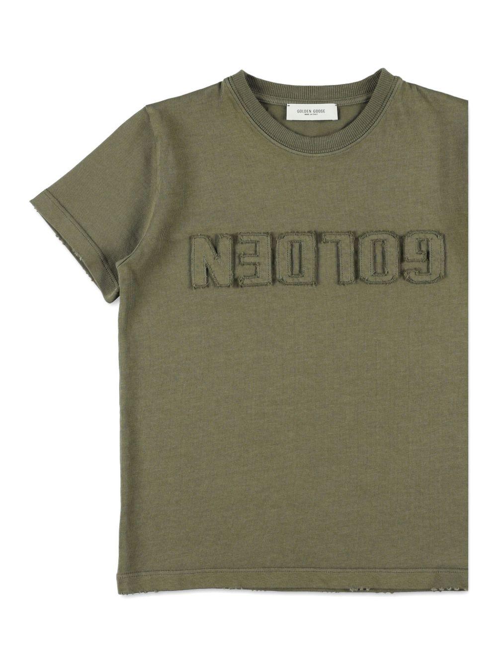 T-shirt per bambino Golden Goose Kids verde con logo sul davanti GKP02441P002243 35479 GOLDEN GOOSE KIDS