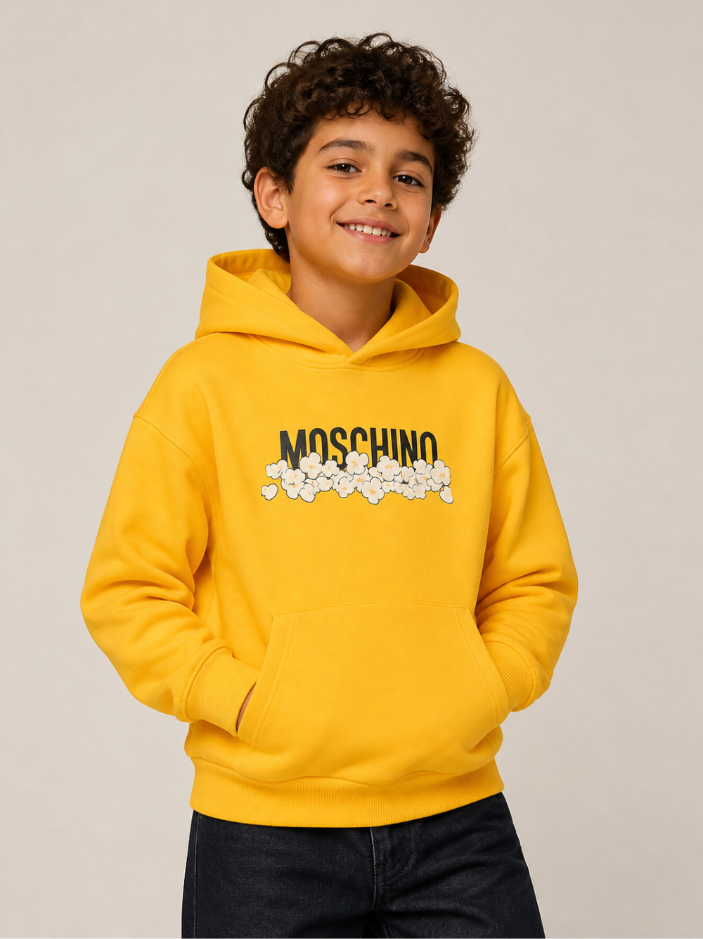 Felpa per bambini Moschino Kids gialla con stampa grafica HUF09ZLCA83 51140 MOSCHINO KIDS