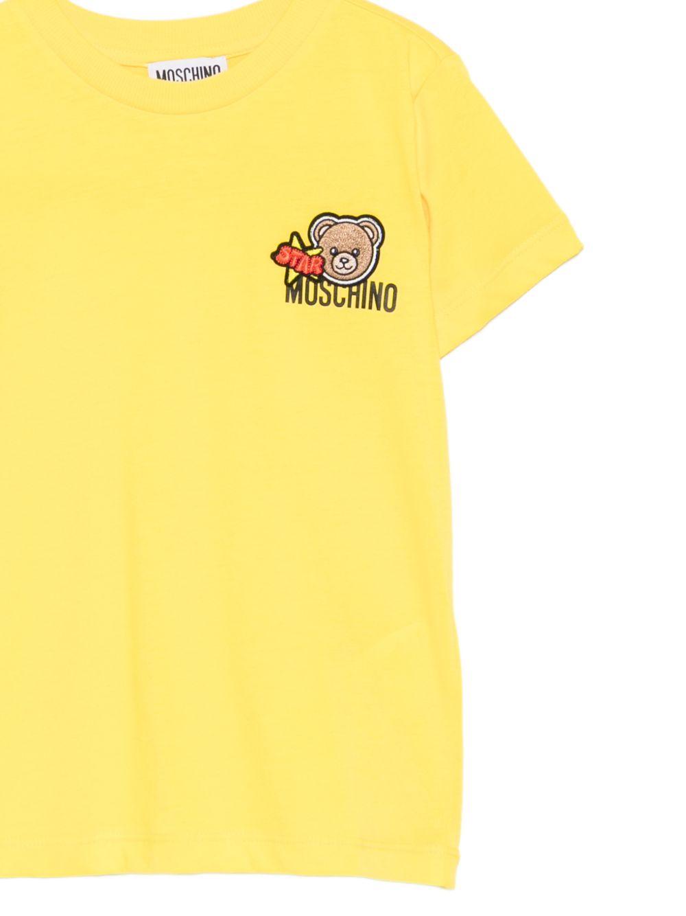 T-shirt per bambini Moschino Kids gialla con ricamo orsetto sul davanti HTM058LAA24 50577 MOSCHINO KIDS