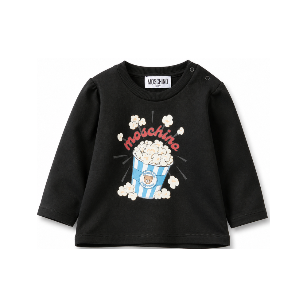 T-shirt per neonati Moschino Kids nera con stampa grafica sul davanti MUO01ELAA10 60100 MOSCHINO KIDS
