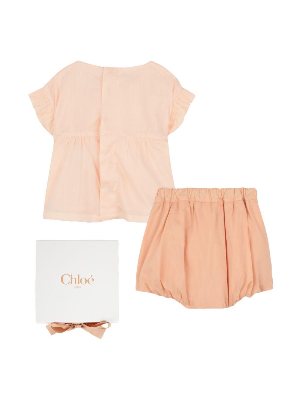 Set neonata Chloé Kids arancione pesca con ricamo e ruches C20923 440 CHLOE' KIDS