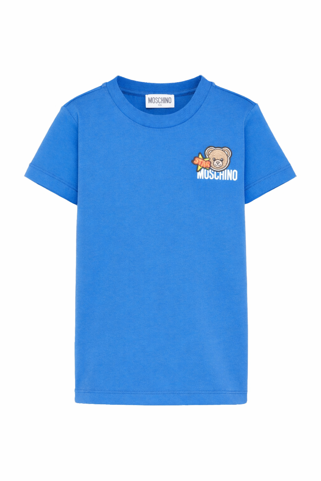 T-shirt per bambini Moschino Kids azzurra con ricamo Teddy Bear HTM058LAA24 40630 MOSCHINO KIDS