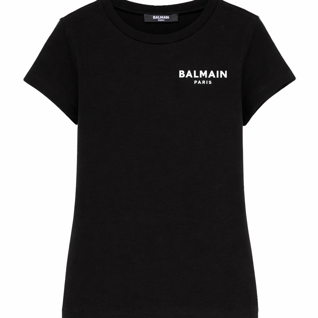 T-shirt per bambina Balmain Kids nera con logo sul davanti BY8C61 Z3277 930BC BALMAIN KIDS