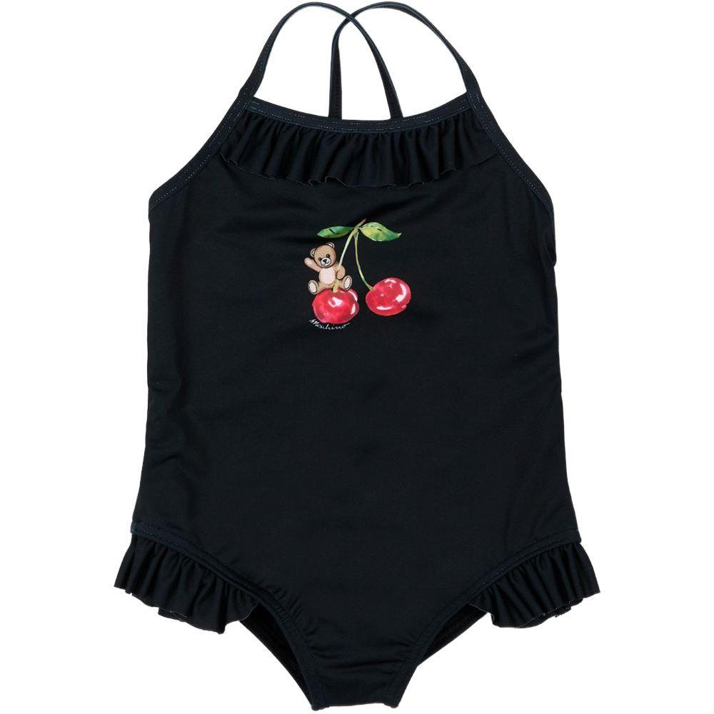 Costume intero per neonata Moschino Kids nero con stampa Teddy Bear sul davanti MBL00GLKA11 60100 MOSCHINO KIDS