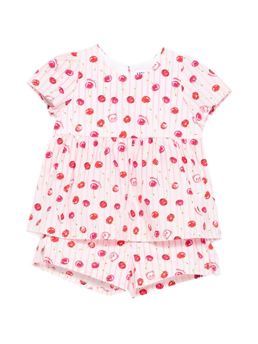 Abito per neonata Moschino Kids rosa con stampa ciliegia all-over MDG01PLLB66 83658 MOSCHINO KIDS