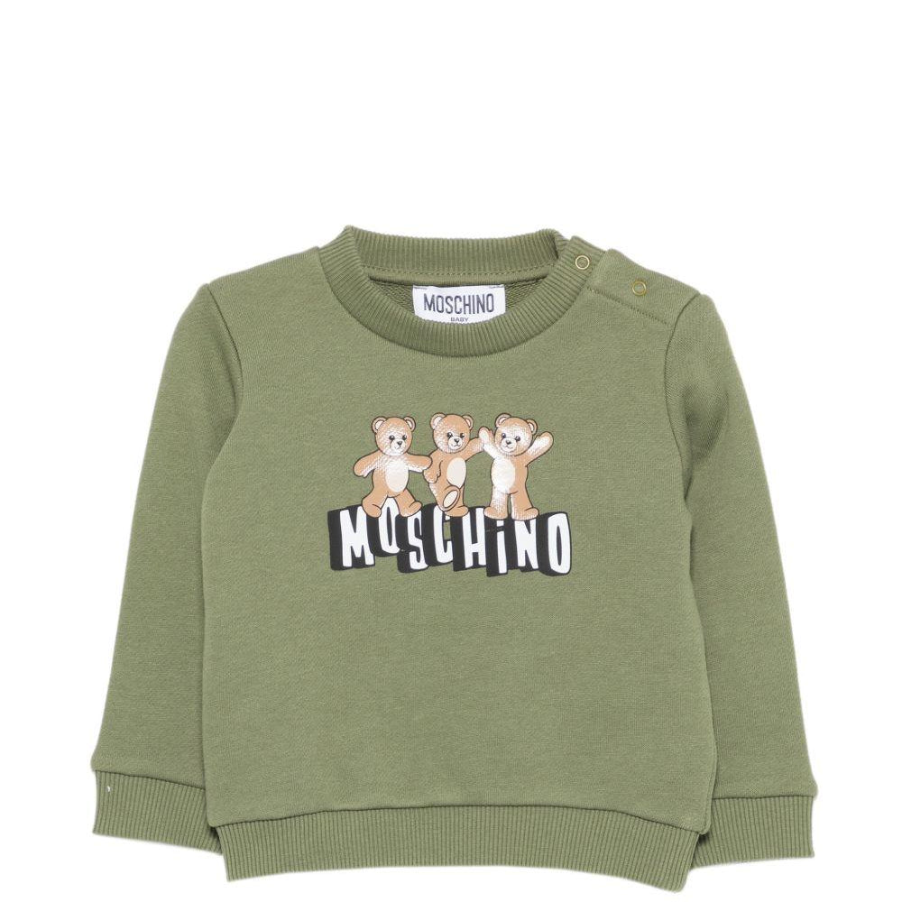 Felpa per neonati Moschino Kids verde con stampa tre Teddy Bear MTF060LCA89 30037 MOSCHINO KIDS