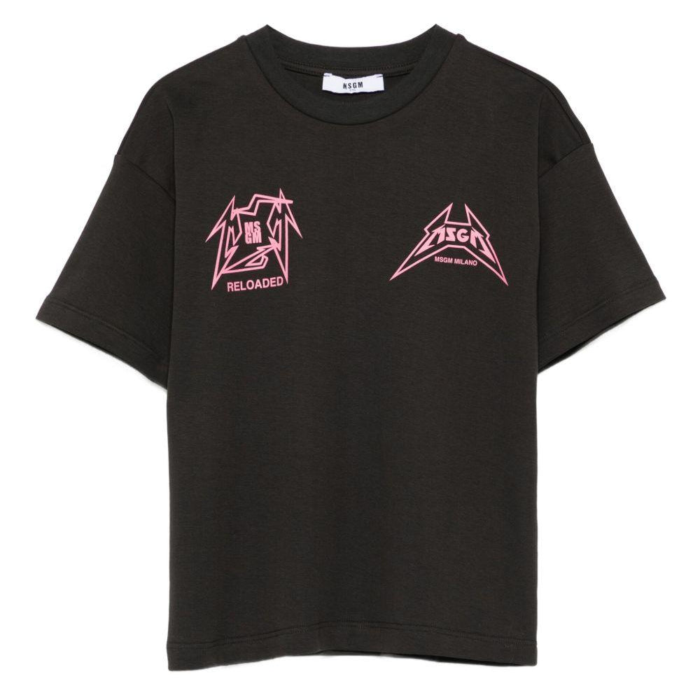 T-shirt per bambina MSGM Kids nera con stampa logo F5MSJGTH267 MS063 MSGM KIDS