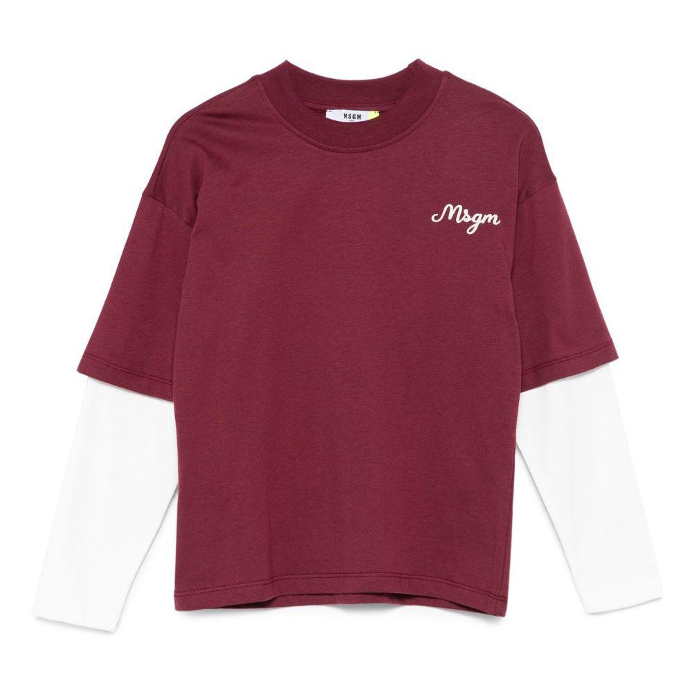 T-shirt per bambino MSGM Kids bordeaux con maniche a contrasto F5MSJBTH257 MS034 MSGM KIDS
