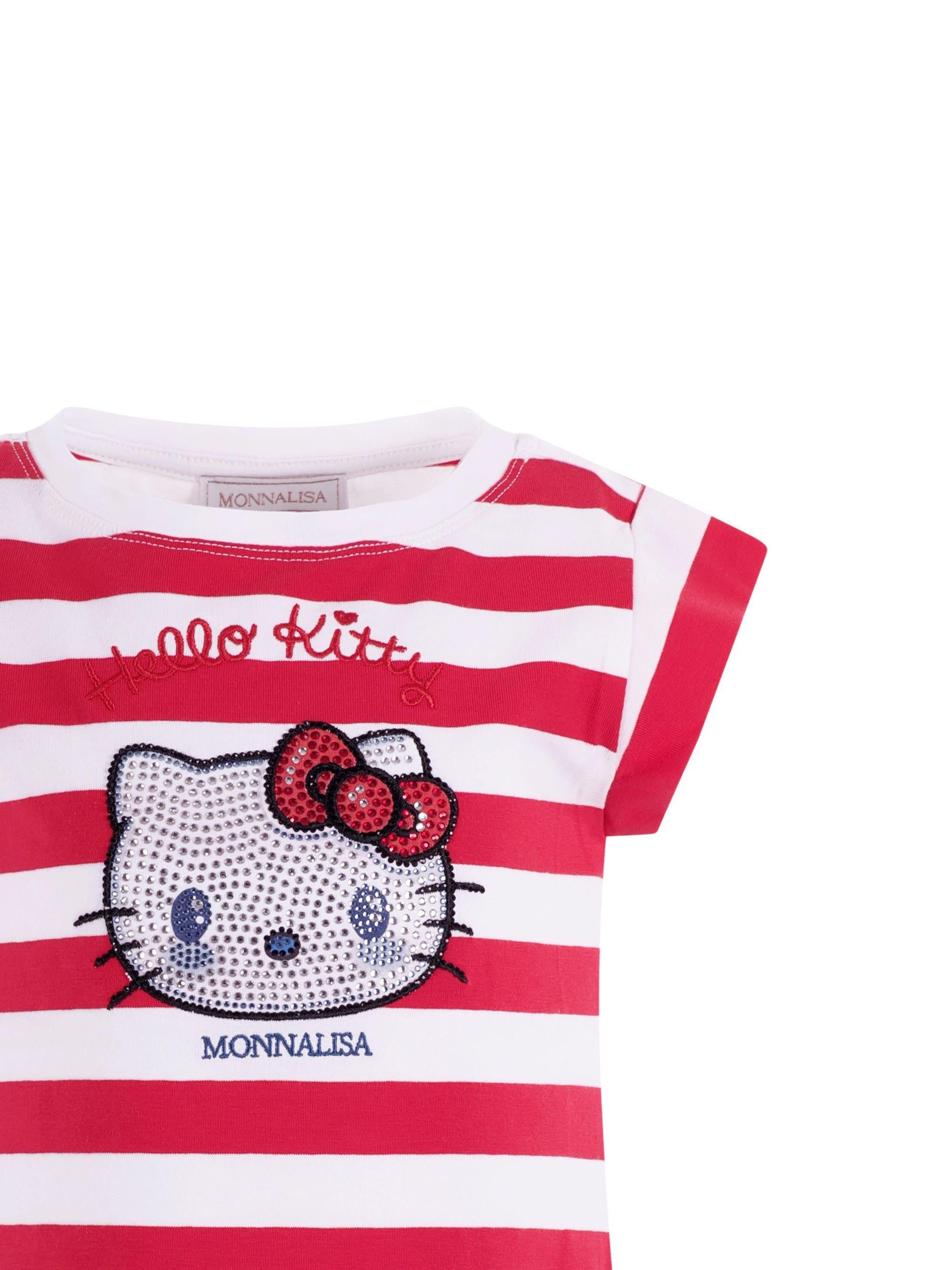 T- shirt per bambina Monnalisa rossa a righe con stampa grafica sul davanti 19G617 7042 9944 MONNALISA KIDS