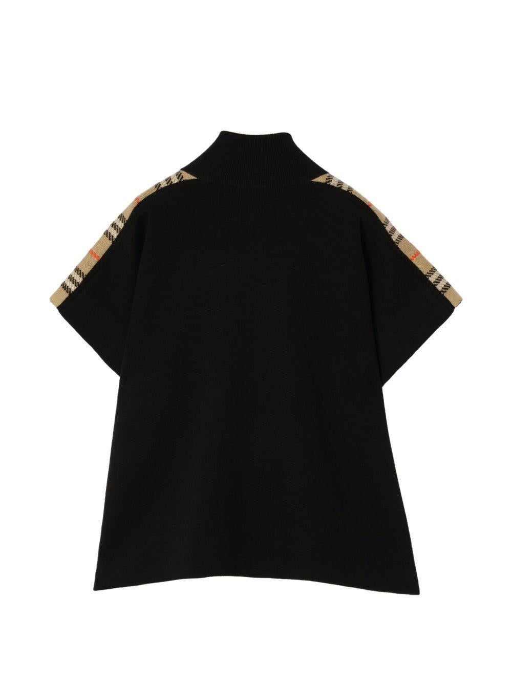 Mantella in lana per bambini Burberry Kids nera con finiture a quadri 8129887 C1462 BURBERRY KIDS