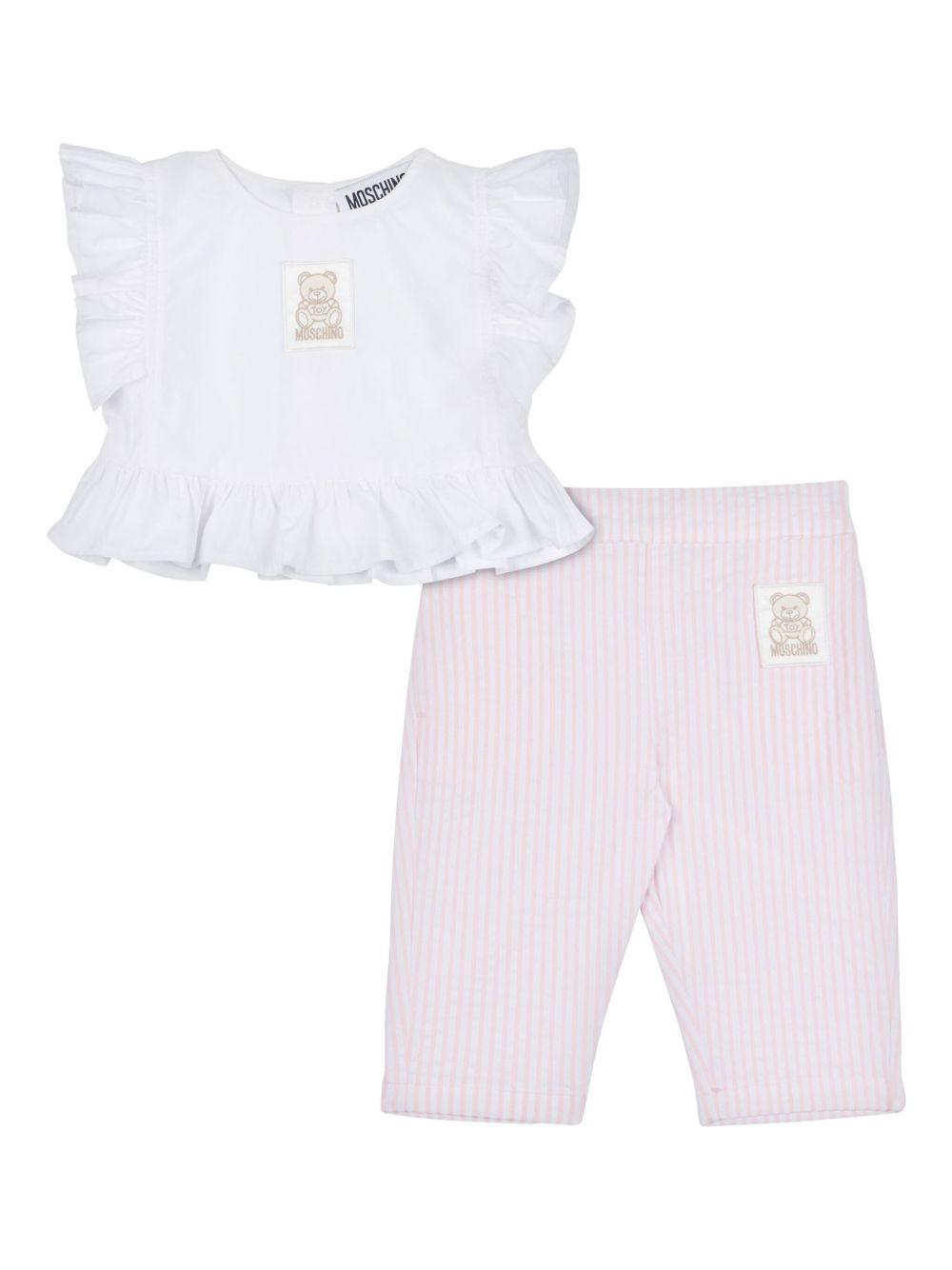 Set pantaloni con applicazione logo per neonata Moschino Kids rosa con girocollo MDG01ILYE01 84324 MOSCHINO KIDS