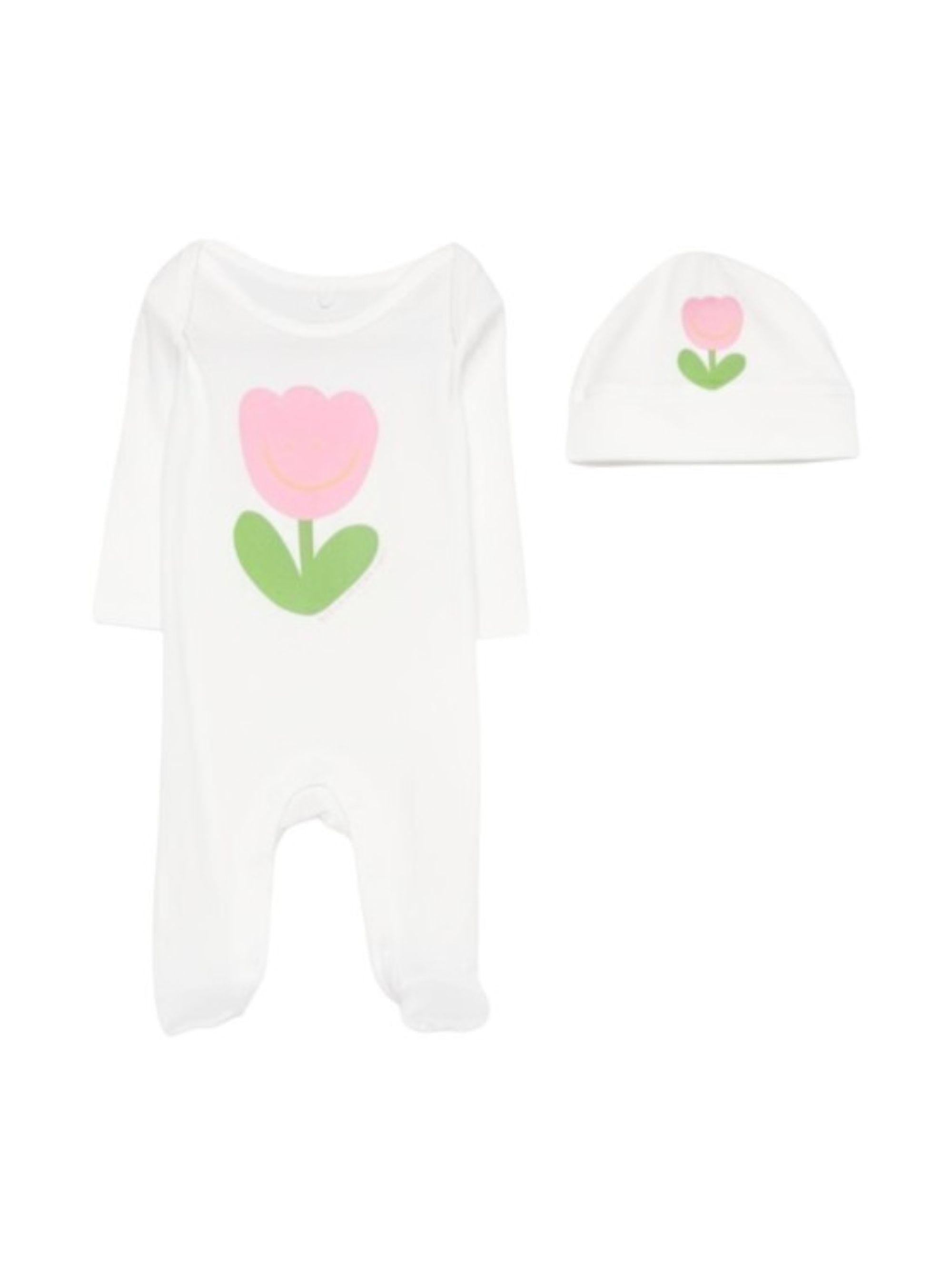 Set tutina e cappellino per neonata Stella McCartney Kids bianco con stampa fiore TYB020 Z0669 101 STELLA McCARTNEY KIDS