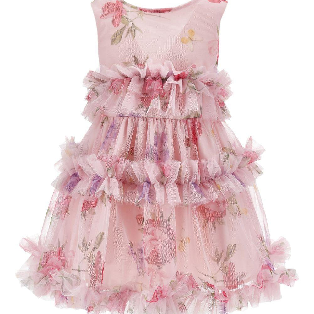Abito per bambina Monnalisa rosa con stampa a fiori 19G905 7047 0090 MONNALISA KIDS
