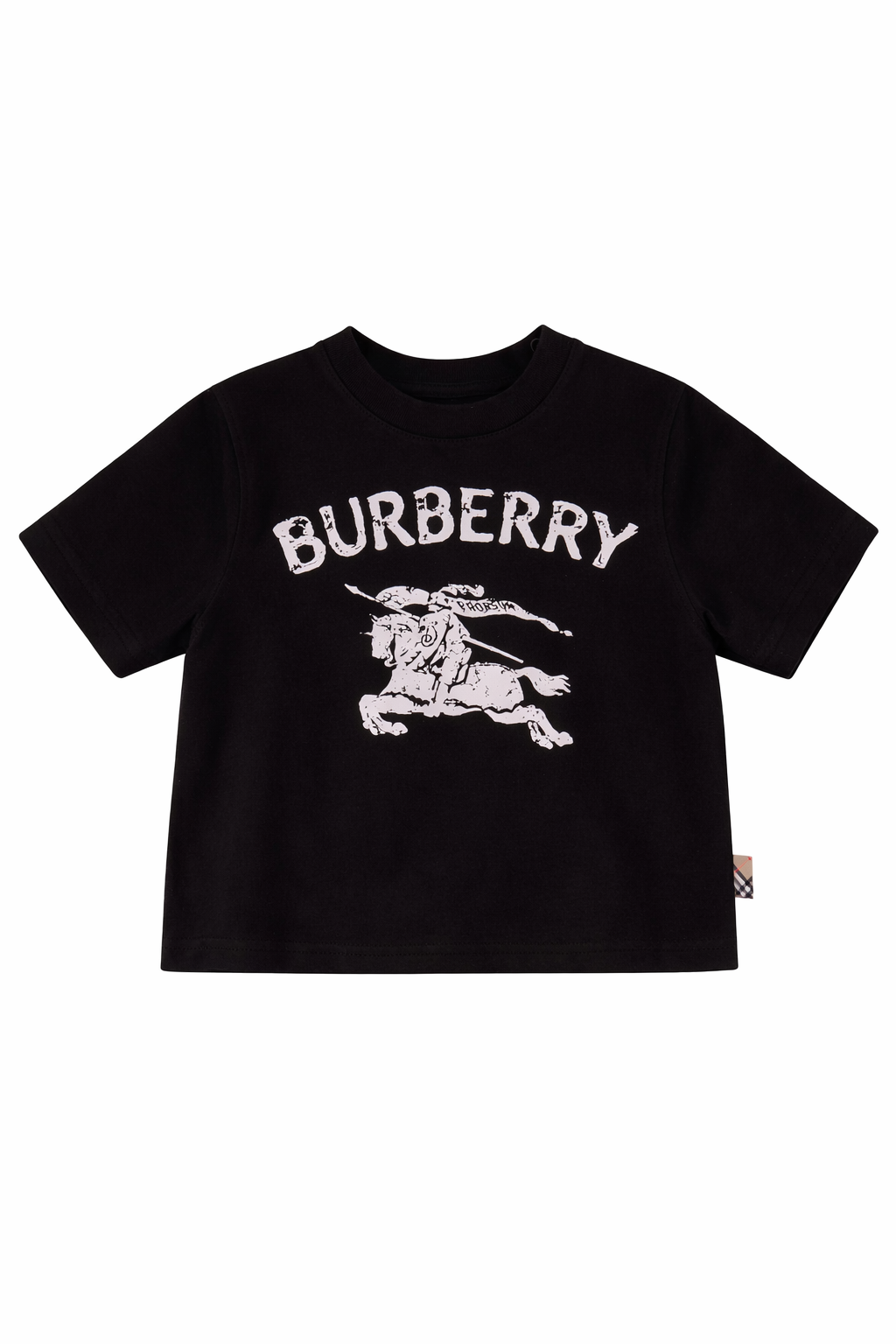 T-shirt per neonato Burberry Kids Equestrian Knight Design nero con stampa logo 8121190 A1189 BURBERRY KIDS