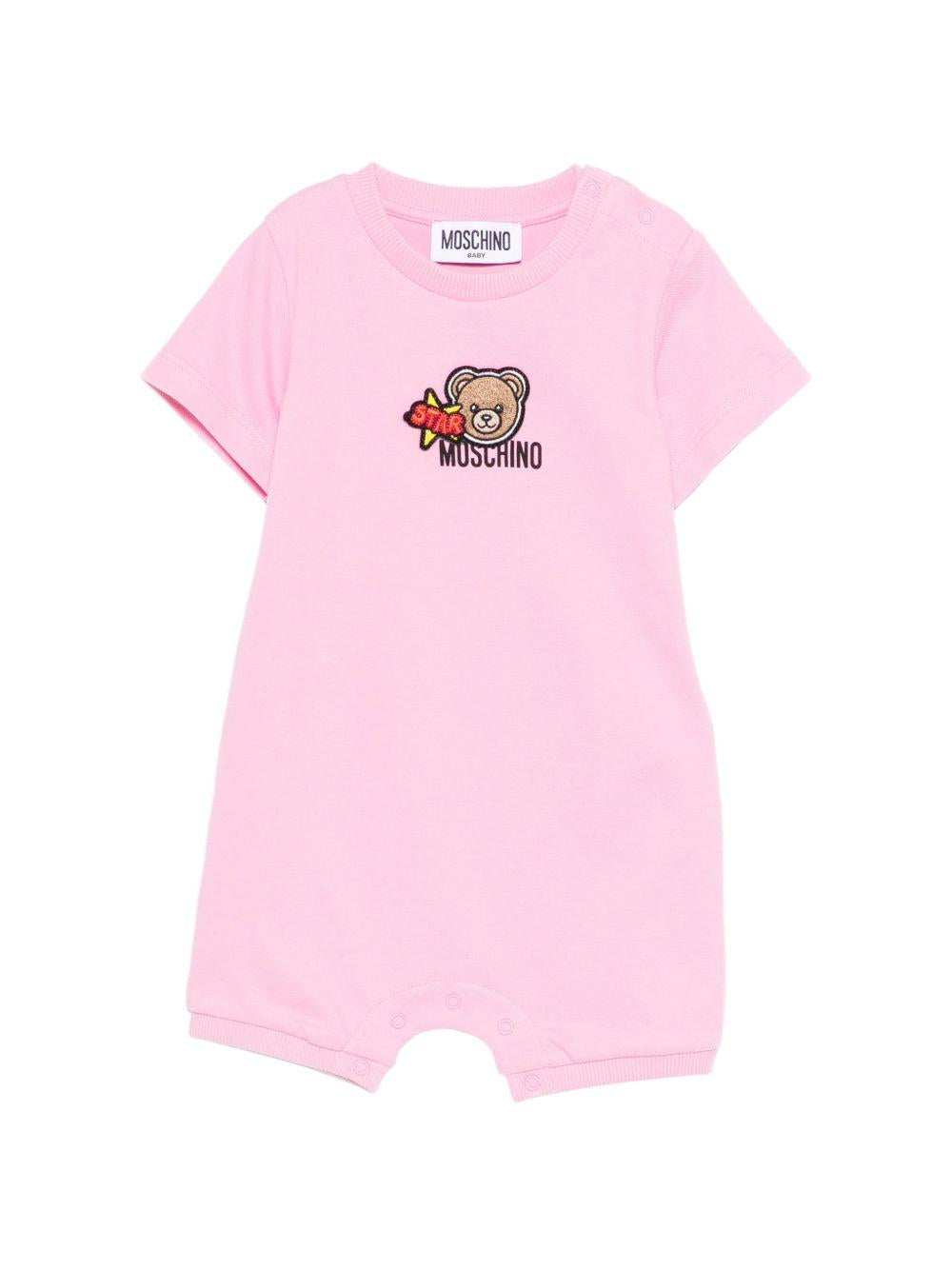 Tutina per neonata Moschino Kids rosa con ricamo Teddy Bear MWY022LFA07 51473 MOSCHINO KIDS