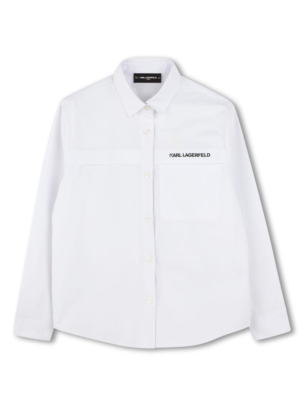 Camicia con stampa per bambino Karl Lagerfeld Kids bianco con colletto classico Z30421 10P KARL LAGERFELD KIDS