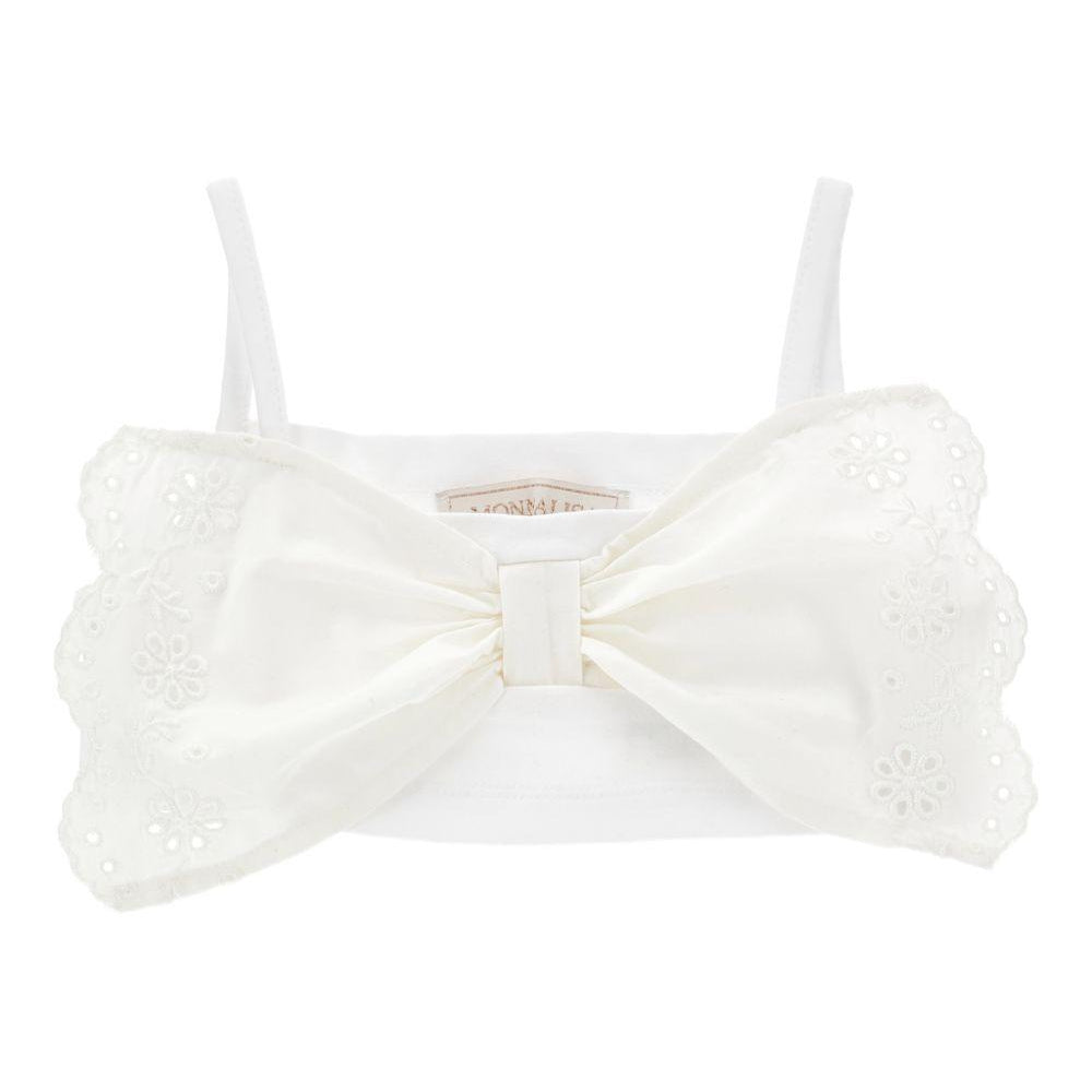 Top per bambina Monnalisa bianco con dettaglio fiocco ricamato 17G302 7043 0099 MONNALISA KIDS