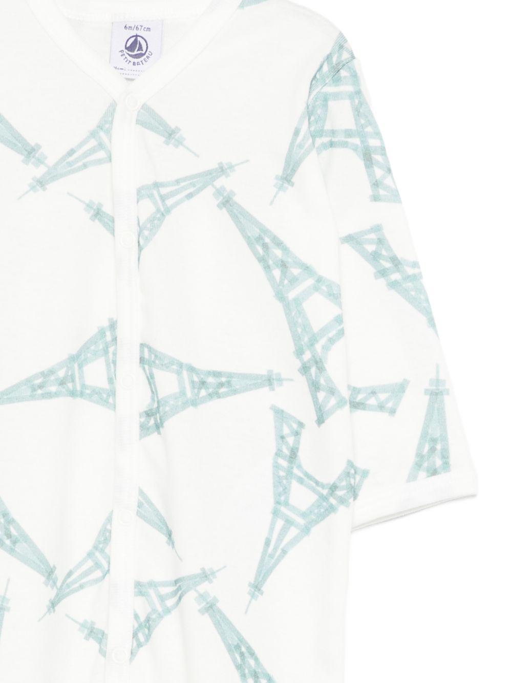 Pigiama per neonato Petit Bateau bianco con stampa torre eiffel A0F8S 01 PETIT BATEAU