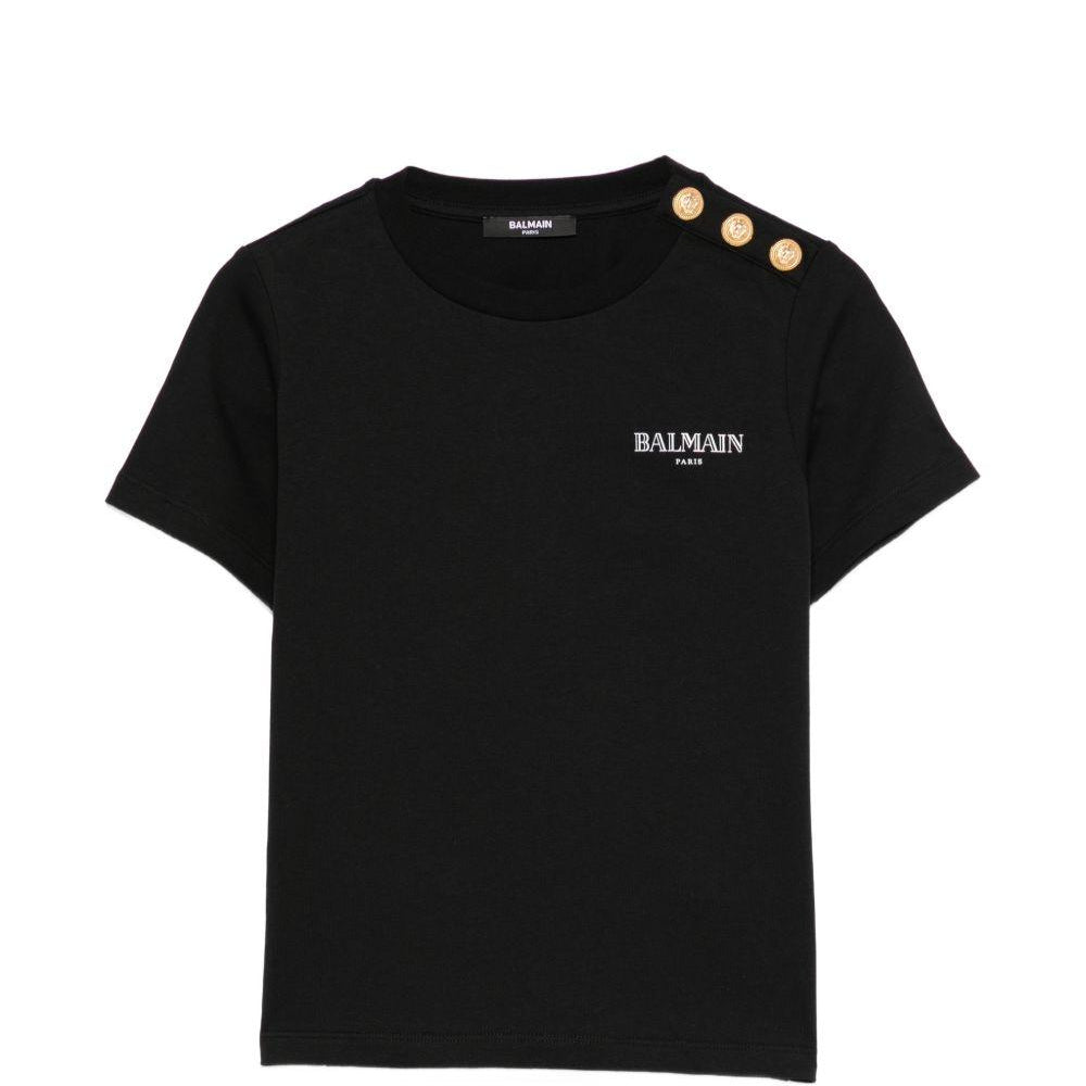 T-shirt per bambina Balmain Kids nera con logo sul davanti BY8Q21 Z3672 930BC BALMAIN KIDS
