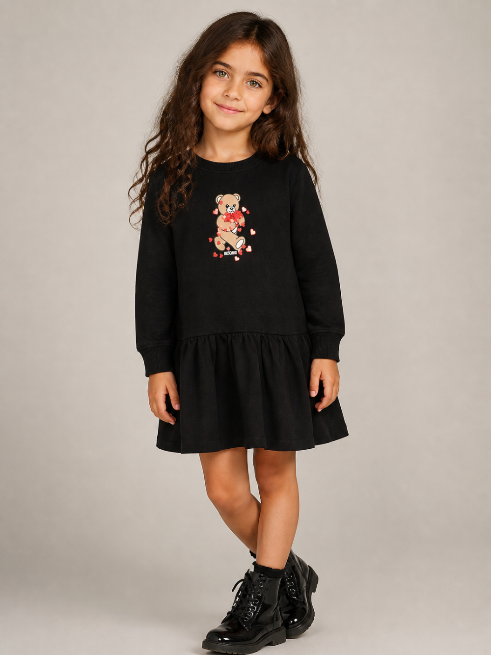 Abito per bambina Moschino Kids nero con dettaglio Teddy Bear HAV0H7LDA63 60100 MOSCHINO KIDS