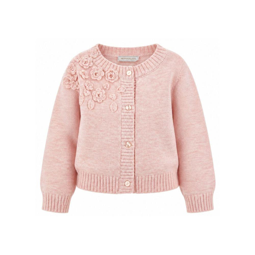 Cardigan per bambina Monnalisa Kids rosacon fiori ricamati all'uncinetto 17H802 8062 0091 MONNALISA KIDS