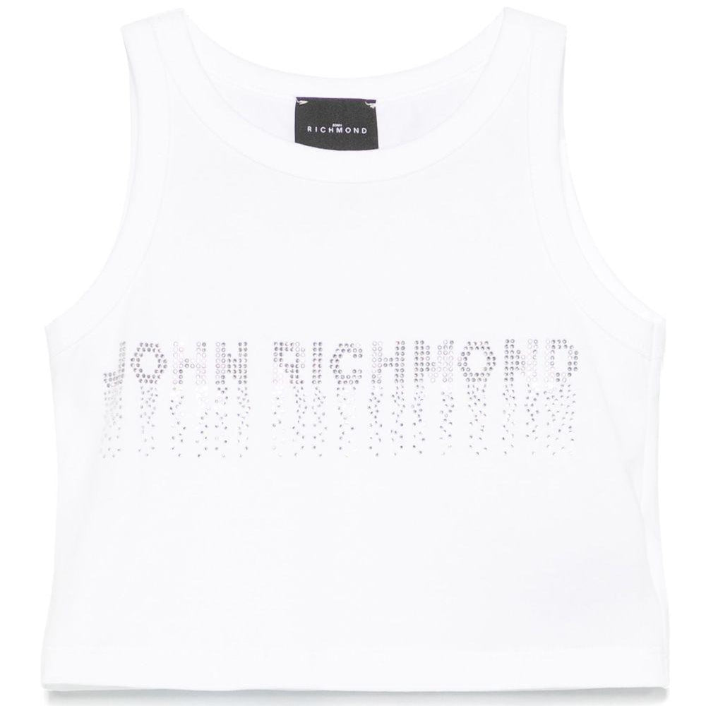 Top con strass per bambina John Richmond Junior bianco con orlo dritto RGP25204CN WHITE JOHN RICHMOND JUNIOR