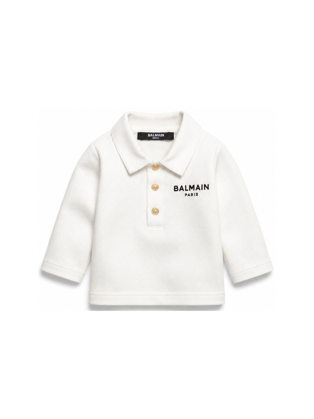 T-shirt per neonata Balmain Kids bianca con colletto stile polo BZ8330 Z3672 102NE BALMAIN KIDS