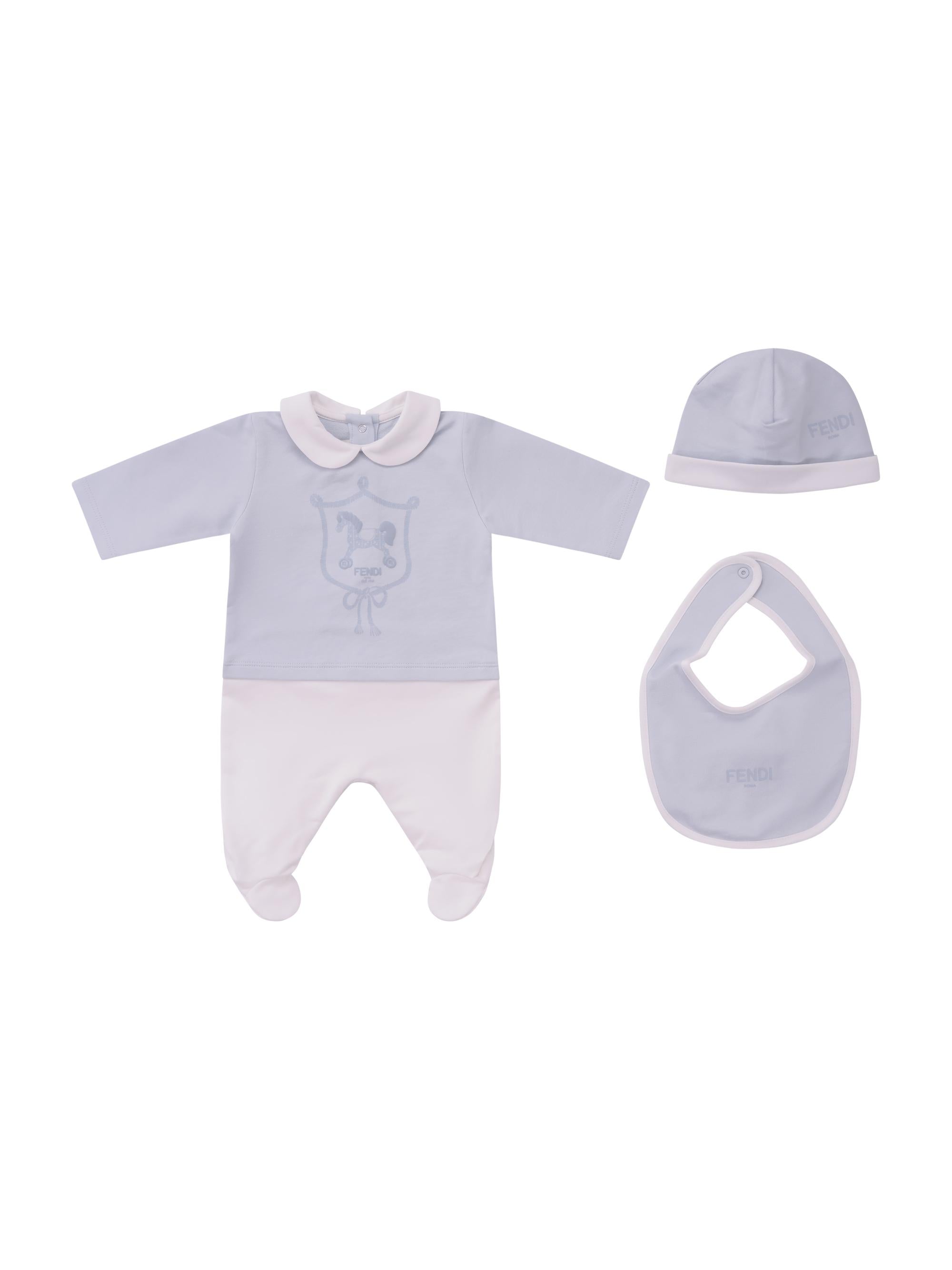 Set tre pezzi per neonato Fendi Kids azzurro con stampa Cavallino Fendi BUK160 8RA F19J4 FENDI KIDS