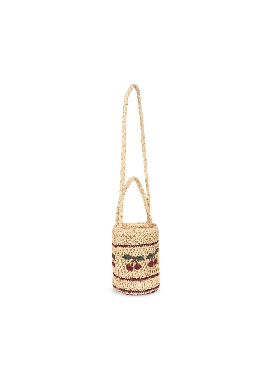 Borsa in paglia per bambina Konges Slojd beige con dettaglio ciliegie KS105609 EGGNOG KONGES SLOJD