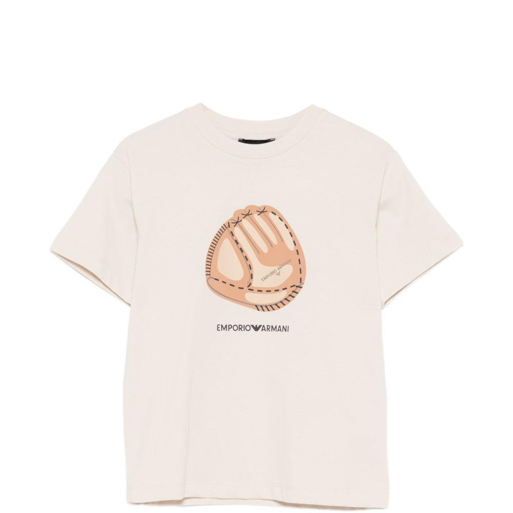 T-shirt per bambino Emporio Armani Kids beige con stampa grafica sul davanti EB001344 AF14503 U1156 EMPORIO ARMANI KIDS