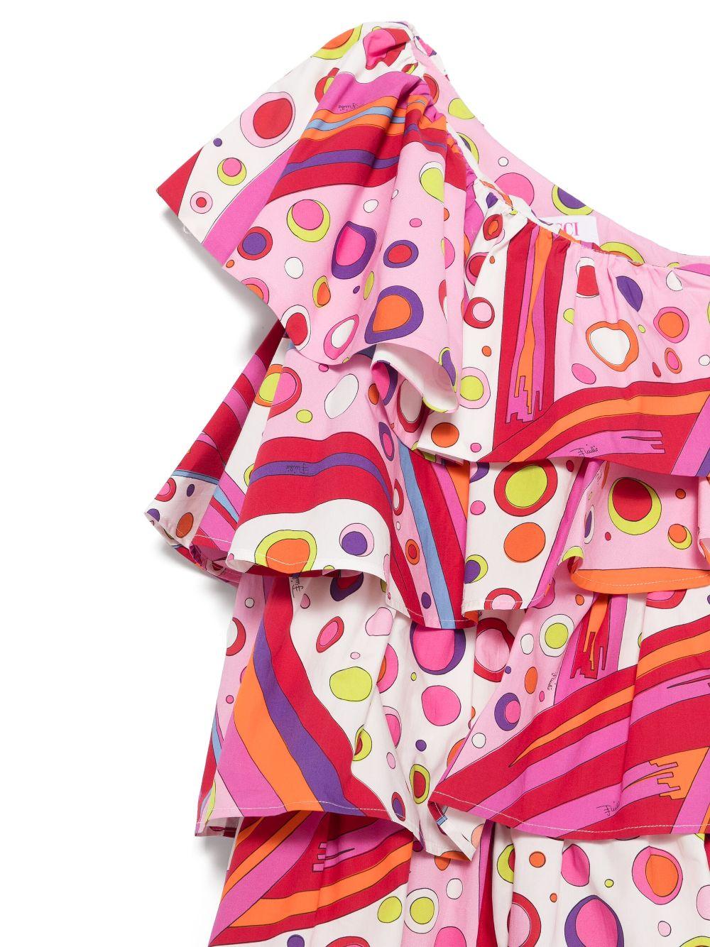 Abito monospalla per bambina PUCCI Junior rosa con dettagli con ruches PW1B82 P0494 437MC EMILIO PUCCI JUNIOR