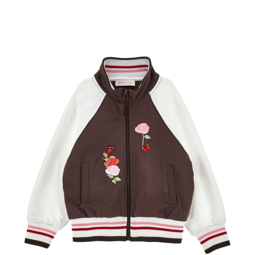 Felpa per bambina Monnalisa Kids marrone con ricamo a fiori sul davanti 19H801 8006 0006 MONNALISA KIDS