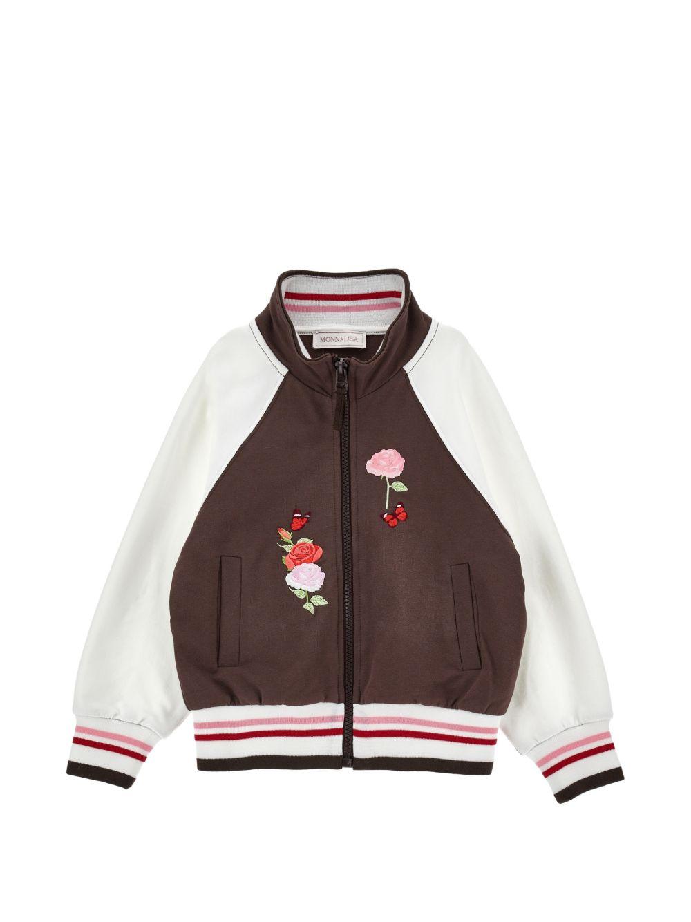 Felpa per bambina Monnalisa Kids marrone con ricamo a fiori sul davanti 19H801 8006 0006 MONNALISA KIDS