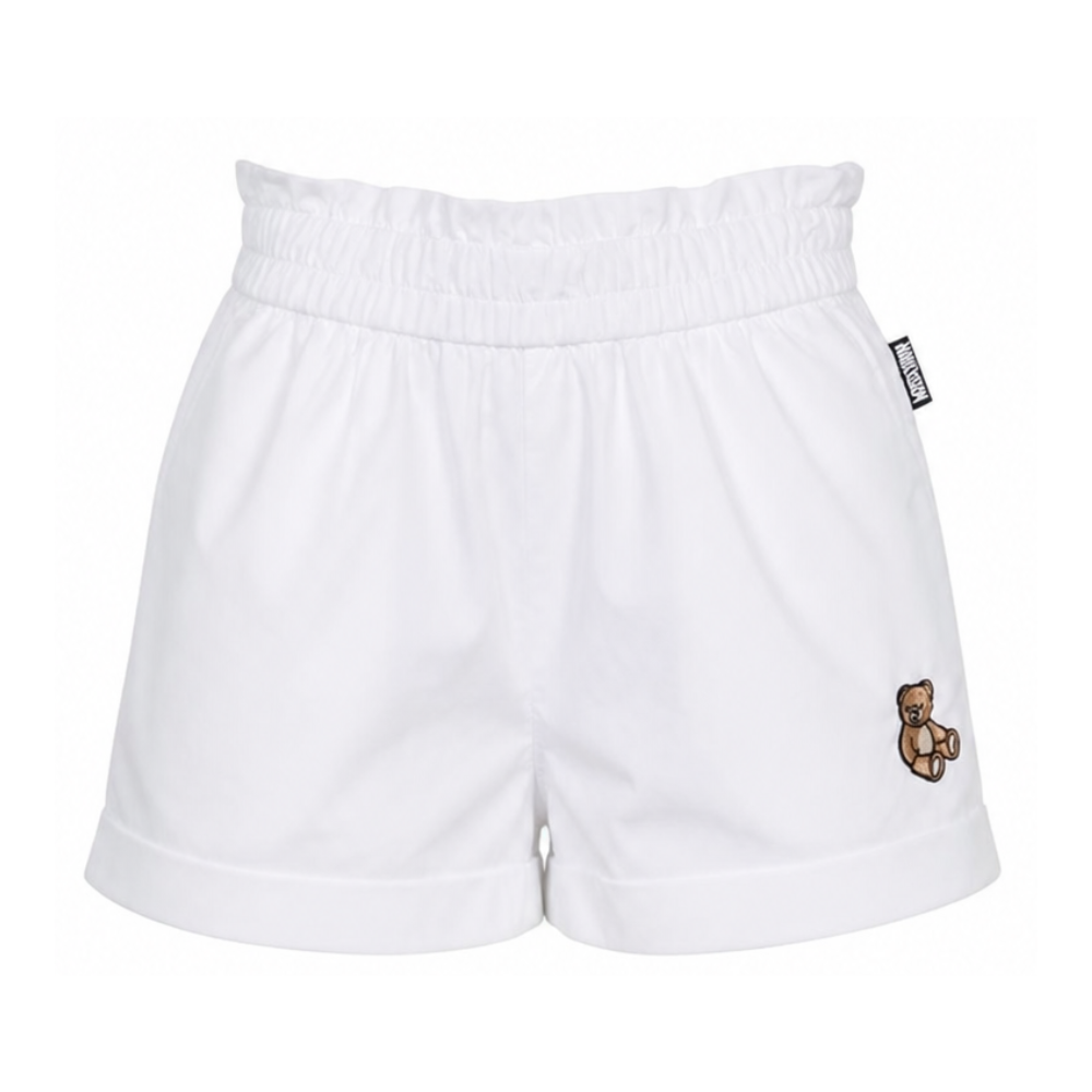 Shorts per bambina Moschino Kids bianco con stampa sul davanti HDQ01YLLA10 10101 MOSCHINO KIDS
