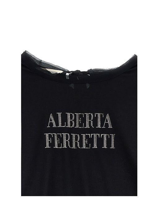T-shirt per bambina Alberta Ferretti Kids nera con stampa con logo sul davanti R1G600 7120 0050 ALBERTA FERRETTI KIDS