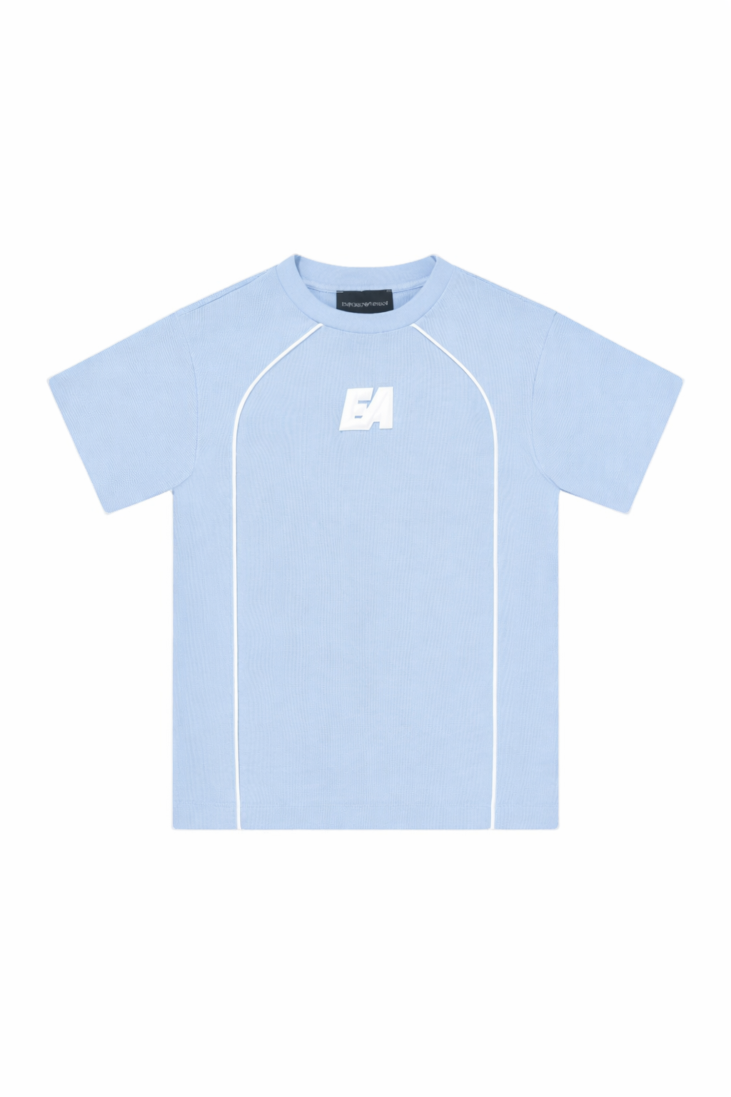 T-shirt per bambino Emporio Armani Kids azzurra con toppa con logo sul davanti EB001345 AF10497 U9360 EMPORIO ARMANI KIDS