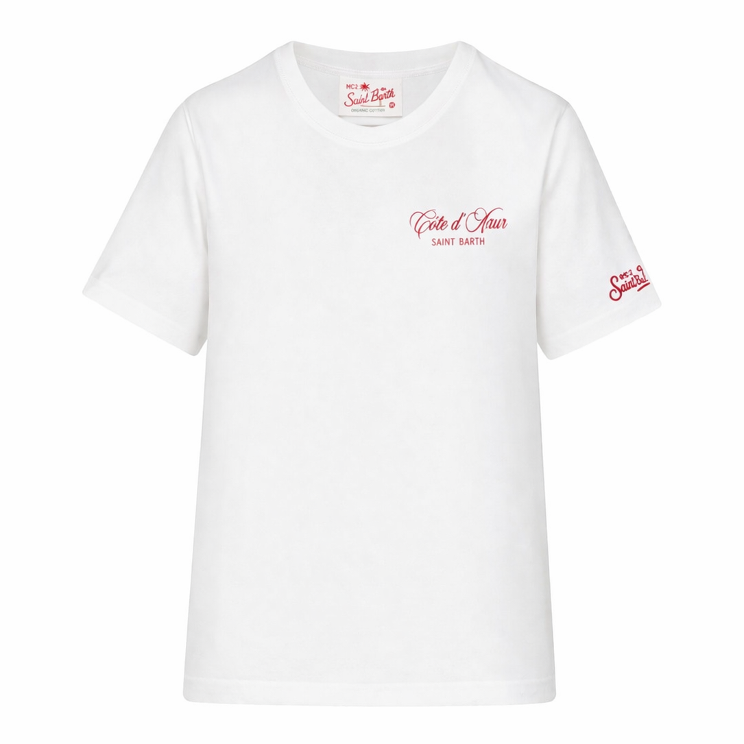 T-shirt per bambino MC2 Saint Barth Kids bianco con stampa logo PRL0001 00384L MC2 ST. BARTH KIDS
