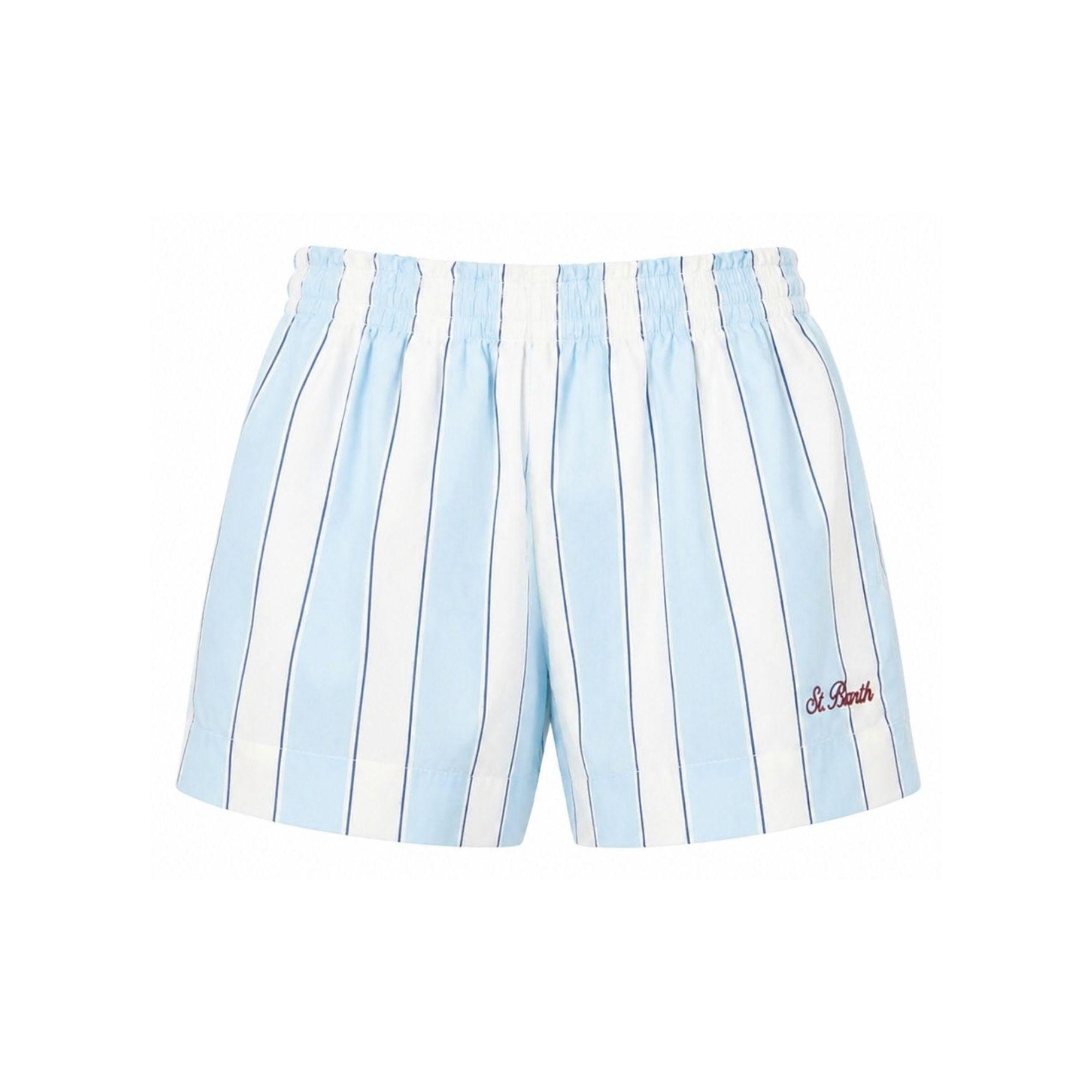 Shorts per bambina MC2 Saint Barth Kids azzurro con motivo a righe MEA001 01419L MC2 ST. BARTH KIDS